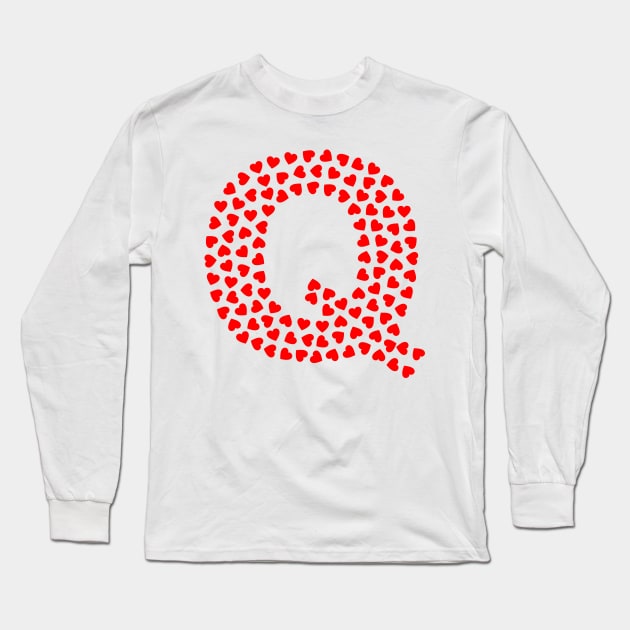 Letter Q Heart Shape Initial Long Sleeve T-Shirt by Sanu Designs